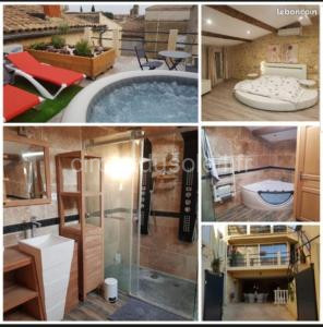 Suite de charme avec terrasse, spa extérieur et petit piscine à Lédenon